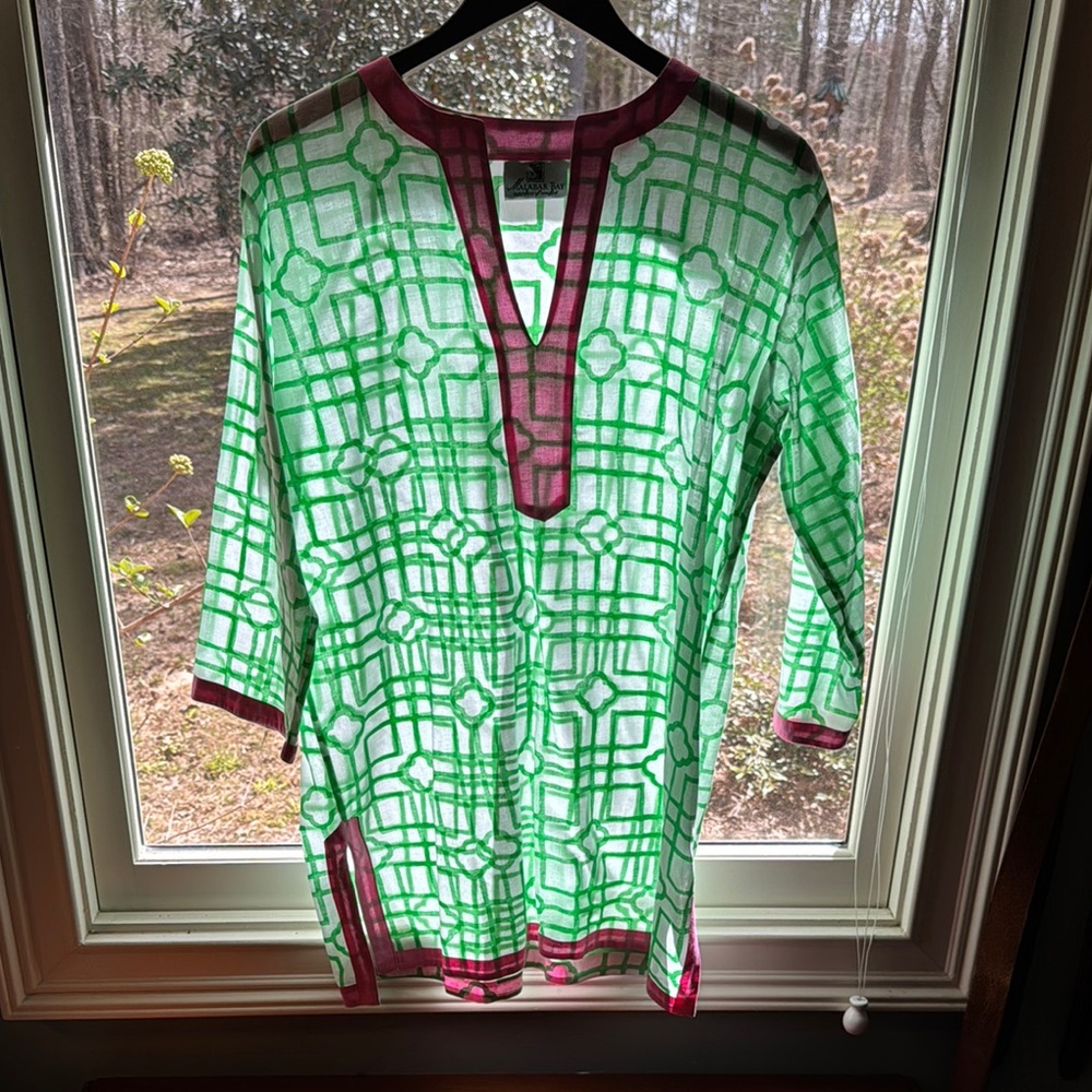 Green and Pink Geometric Tunic Top
